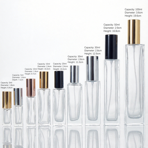 Envase Cosmético de Vidrio Transparente Cuadrado para Perfume, Recargable, con Atomizador y Cuello Plano, Disponible en Stock al por Mayor - Product Image 1