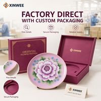 Assiettes en céramique à bord doré motif pivoine orientale, conformes LFGB et FDA, forme personnalisée, logo, coffret cadeau de luxe, assiettes en porcelaine personnalisées, vente en gros