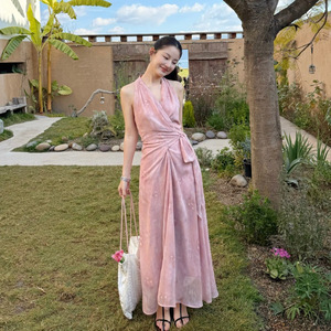 Vestido sin mangas con cuello en V estilo francés de Digim, diseño de lazo en la cintura ajustada para fiestas, viajes, compras y citas - Product Image 2