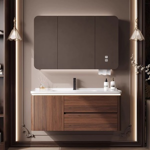 Walnut bathroom cabinet ceramic integrated basin combination bathroom storage cabinet washbasin wash hands and face - Product Image 6