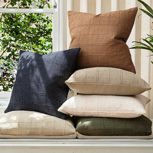 <b>Neutral</b> Farmhouse Square Woven Flax Linen Geometric Print <b>Throw</b> Pillow Cover for Home & Hotel Use - Product Image 3