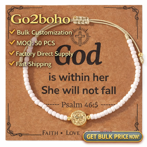 Braccialetto Go2boho con Perline 'Gesù è nel Suo Cuore', Gioiello Cristiano con Versetto Biblico, Cordino Regolabile, Regalo per Donne - Product Image 1