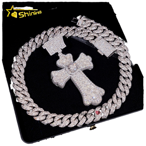 Pendentif Croix Moissanite Tendance Coupe Fantaisie Chaîne Cubaine Argent 925 Plaqué Or Bijoux Hip Hop Glacés pour Hommes - Product Image 2