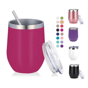 Tazze di bicchiere da vino isolate in acciaio inossidabile senza stelo in acciaio inossidabile da viaggio a forma di uovo da 12 once all'ingrosso con coperchio e cannuccia - Product Image 3