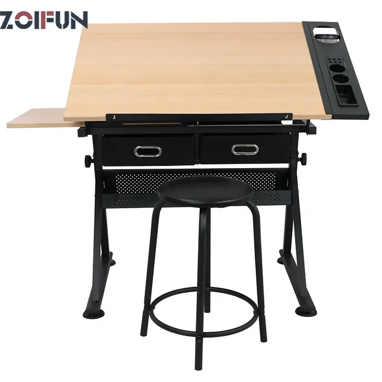 Factory Price Drawing Desk Drafting Table For Architecture and Child with Sliding Draw under Storage Desk