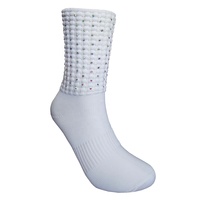 Chaussettes de danse irlandaise blanches antidérapantes et respirantes avec motif diamanté Poodle pour la pratique printanière