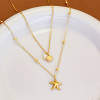 Collier tendance en acier titane double couche avec pendentif étoile de mer, accessoire de bijouterie simple pour femme au quotidien