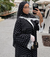 Abaya longue ample à pois et dentelle pour femme 2026, style arabe, vêtement islamique de Dubaï, robe musulmane modeste avec hijab
