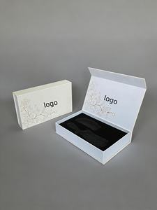 กล่องของขวัญกระดาษแข็งแข็งแรง ปิดด้วยแม่เหล็ก รูปทรงสี่เหลี่ยมผืนผ้า ออกแบบฟรี MOQ ต่ำ กล่องบรรจุภัณฑ์เครื่องสำอาง ปั๊มนูนสีดำ พร้อมฟองน้ำ - Product Image 1