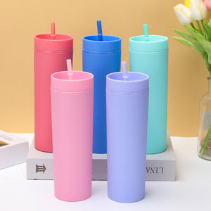 Gobelets en <span class=keywords><strong>plastique</strong></span> double paroi avec couvercles et pailles réutilisables, effet givré, pour boire de l'eau, logo personnalisé, coloré - Product Image 5