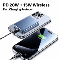 Nouvelle batterie externe transparente en verre trempé 10000 mAh, charge rapide sans fil 15 W, banques d'alimentation magnétiques sans fil