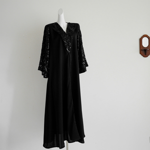 Abaya Nida Nera Lusso Artigianale da <span class=keywords><strong>Donna</strong></span> con Ricami di Perline per Preghiera, Abito e Copricapo per Ramadan, Ideale per l'Eid - Product Image 2