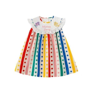 Vestito estivo da bambina senza maniche, modello A-Line, in cotone all'uncinetto con volant, stampato, morbido al tatto, stile arcobaleno, elegante e di tendenza, bestseller 2026 - Product Image 1