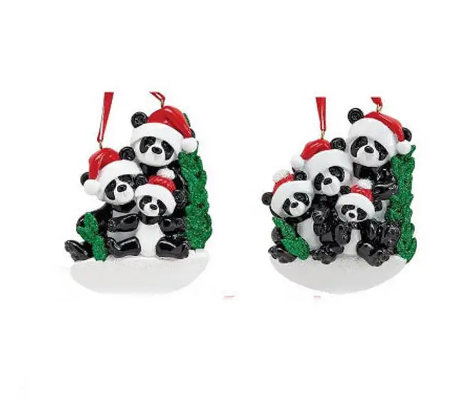 Poly resina personalizada panda de bambu família enfeite de natal