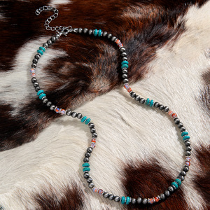 Collar de cuentas hecho a mano de perlas Navajo y turquesa estilo Navajo Vintage, collar ligero para bodas y bailes de mujer - Product Image 2