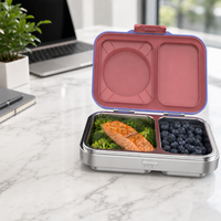 Boîte à bento à 2 compartiments en acier inoxydable 304, boîte à lunch étanche avec couvercle en Tritan