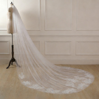 Voile de mariée en dentelle florale, voile cathédrale en tulle doux, ivoire, 3 m de long, voiles de mariée intemporels avec application florale faite à la main