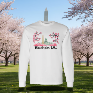 T-shirt a maniche lunghe souvenir con fiori di ciliegio di Washington DC - Product Image 3