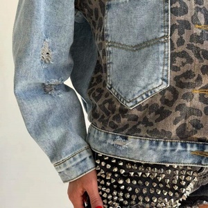 2025 New Fashion Casual <b>Denim</b> Jacket with Leopard Print Button Cotton Filled Top for Autumn/Winter Women <b>Coat</b> - Product Image 3