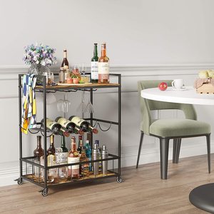 Chariot de cuisine mobile élégant en bois rustique avec rangement, étagère pour micro-ondes, étagère à café - Product Image 5