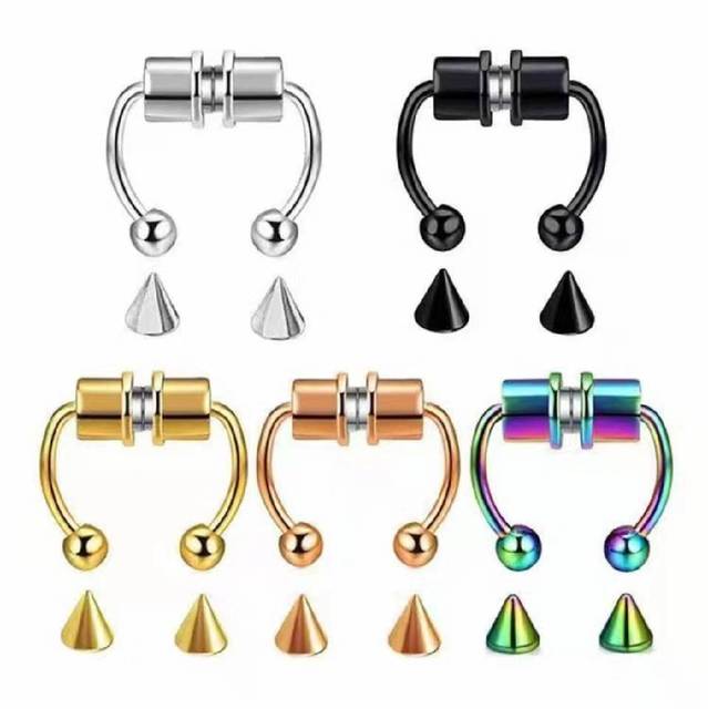 Jachon Nose Ring Reusable Alloy Horseshoe Non Piercing Hoop Jewelry Magnetic Nipple Nose Tongue Piercings