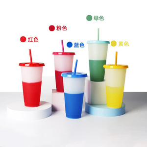 Changement de couleur de l'eau de café en plastique réutilisable Offre Spéciale avec couvercle et paille tasse froide de 710ml à détection de température - Product Image 3
