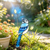 Ornement mural artisanal Art Déco en vitrail bleu avec motif de colibri, en métal, pour la maison, nouveau modèle OEM/ODM
