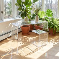 Table d'appoint d'angle en acrylique transparent de luxe style Art Déco en forme de G |   Table de chevet transparente écologique de 5 mm d'épaisseur, facile à assembler pour