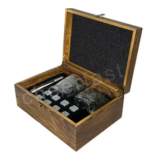 Hot Sales Whiskey Granite Ice Stone Wooden Box Set And Whiskey Glass And Stone Set And Wooden Box Whiskey Stones Gift Set
