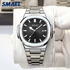 SMAEL D8060 นาฬิกาควอทซ์สแตนเลสสำหรับผู้ชาย หน้าปัดสีดำ ตัวเลขโรมัน แสดงวันที่ นาฬิกาธุรกิจแบบอะนาล็อก - Product Image 2