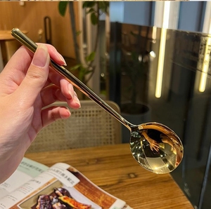 Cuchara de Sopa Redonda de Acero Inoxidable Natural Color Dorado DFC306 con Mango Redondo - Product Image 6