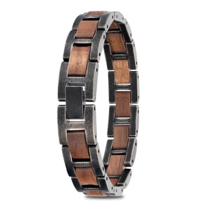 En gros Mode Vintage Personnalisé Hommes Bracelet En Bois Charme Naturel À La Main En Acier Inoxydable Bracelet En Bois Hommes - Product Image 2