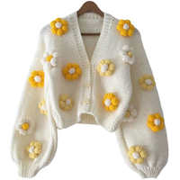 Vente en gros en usine Cardigan rétro rose pour femme, rose, personnalisé, tricoté à motif floral, tissé à la main, au crochet pour femmes