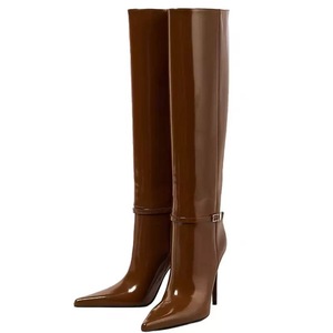 Bottes longues tendance à franges pour femme, en cuir PU noir, au-dessus du genou, pour l'hiver 2025 - Product Image 2