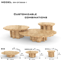 Table basse contemporaine de luxe en laiton avec placage en racine blanche et finition brillante, design inspiré de la nature