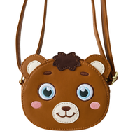 Tas Selempang Beruang Kartun Custom OEM, Bordir Mata 3D Bentuk Hewan, Bahan PU