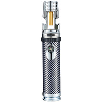 Briquet torche au butane portable coupe-vent à flamme jet, réglable, haute température, rechargeable, pour camping, barbecue, cuisine