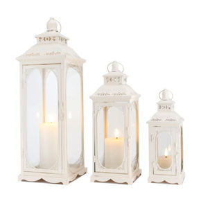 Juego de 3 Faroles Blancos con Adornos Decorativos y Velas de Pilar, Iluminación Decorativa Vintage para el Hogar, Jardín, Bodas y Fiestas - Product Image 3