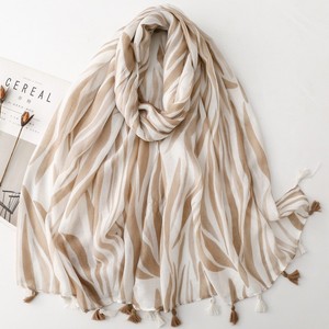 Fashion Line Striped Pattern Headscarf and <b>Wraps</b> Women Long Large Soft Shawls Luxury Printed Cotton Feeling Scarves With Tassels - Product Image 1