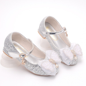 <span class=keywords><strong>Happy</strong></span> Girls Princess Crystal Shoes Girl Tacones altos azul Silver Leather Show stage Dance wedding party Shoes - Product Image 3
