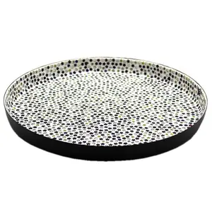 Vente chaude servir vaisselle mosaïque ronde luxe fer plateau de service plat Design moderne plateau pour dessus de table vaisselle à la main - Product Image 1