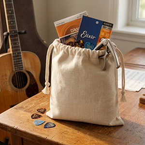 Pochette en coton pour cordes de guitare, sac de rangement à cordon, anti-poussière, recyclable, logo personnalisé, accessoire pour instrument de musique - Product Image 5