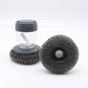Brosse à vaisselle pour le nettoyage de la <span class=keywords><strong>maison</strong></span>, distributeur de savon de cuisine, brosse de nettoyage avec tampon à récurer en acier inoxydable de remplacement - Product Image 4