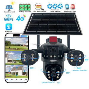 Hongnaer กล้องวงจรปิดไร้สาย4G, กล้องนิรภัยระบบพลังงานแสงอาทิตย์ PTZ ไร้สาย V380 Pro 3เลนส์ WIFI กล้องรักษาความปลอดภัยภายนอกอาคาร4G ซิมการ์ดกล้องวงจรปิด - Product Image 1
