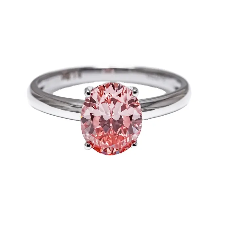 Vendita calda 1.63 carati CVD Lab lavorato con diamante rosa colore D VVS taglio ovale 18K oro bianco Lab anelli di diamanti da donna