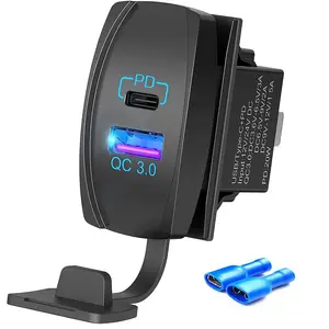 Adaptador de cargador PD + QC3.0 con terminales prensados en frío para coche, toma USB modificada de 36w y 12V