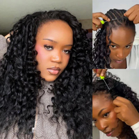 Ekstensi Rambut Crochet Jerry Curl Tak Terlihat, Dapat Digunakan Kembali, Rambut Manusia Asli, Model Kinky Straight Feather