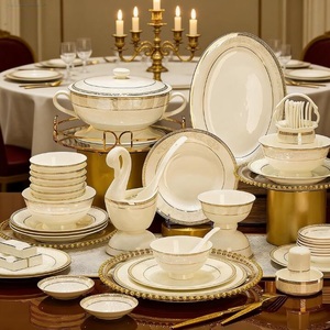 24pcs Embossed Gold Porcelain Tableware <b>Set</b> Luxury Style Bone China Dinner <b>Sets</b> - Product Image 5