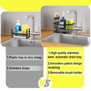 Organizador de Fregadero con Soporte para Esponja y Cepillo, Bandeja de Drenaje Automático de Acero Inoxidable, Organizador de Fregadero Resistente a la Oxidación - Product Image 3