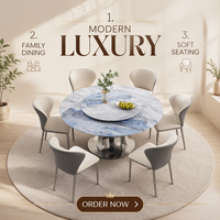 Ensemble Table et Chaises de Salle à Manger en Pierre Légère de Luxe, Table Ronde en Marbre Moderne et Simple pour Petit Appartement avec Plateau Tournant